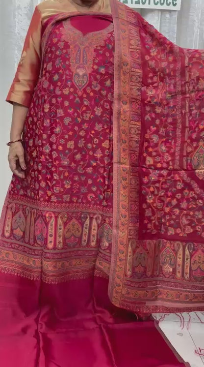 Kashmiri Kani Silk Suit Set red 03