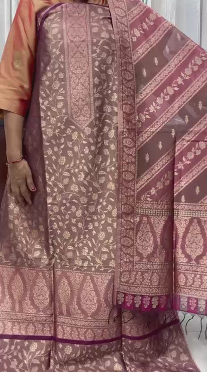 Kashmiri Organza Tissue Silk Suit Set with zari 09