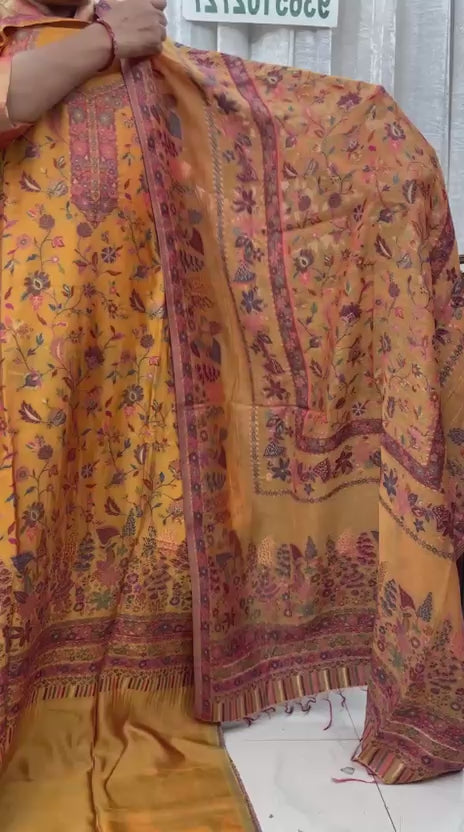Kashmiri Kani Silk Suit Set Mustard yellow 05