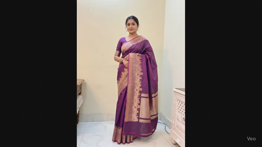 Hand woven pure Katan Kashi ghat saree