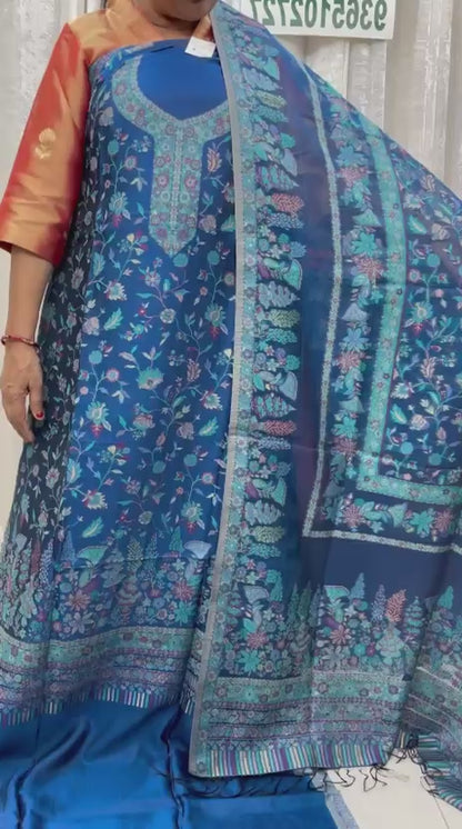 Blue Kashmiri Kani Silk Suit Set 01