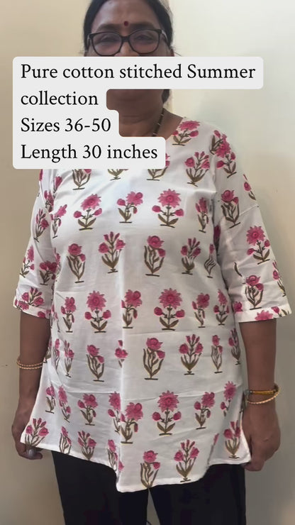 Pure cotton hand blocked summer short Kurtis