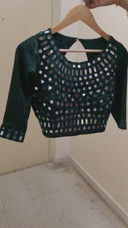 Mirror work blouses on mashru silk